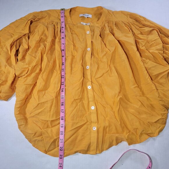 Madewell Women Yellow Shirred Button-Down Cotton Linen Blend Top Size S - Picture 4 of 7